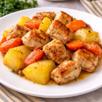 Пилещки късчета с картофи